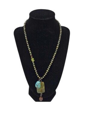 Handcrafted Artisan Boho Necklace Featuring Turquoise Jasper Pendants 19"